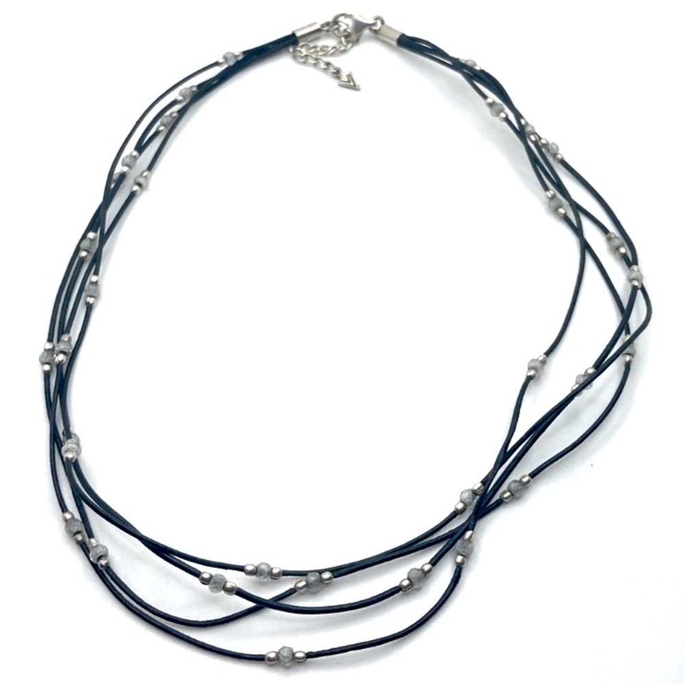 Silpada 925 Silver Black Cord CZ Bead Multi Strand Necklace 16” + 2” N1976
